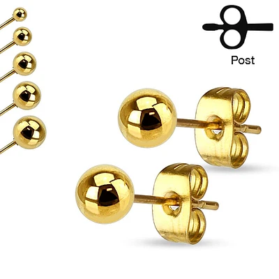 Pair of High Polished 316L Surgical Steel Gold PVD Ball Stud Earrings