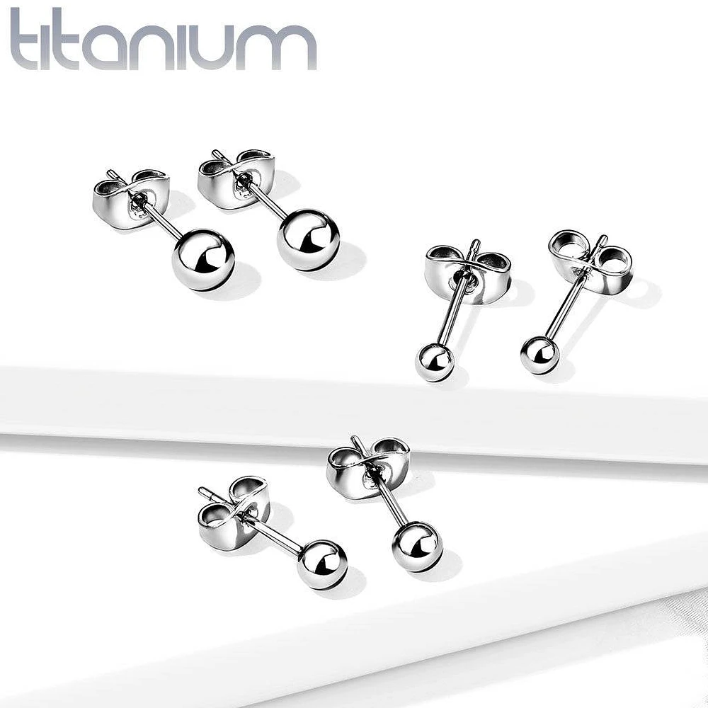 Pair of Implant Grade Titanium Ball Stud Earrings