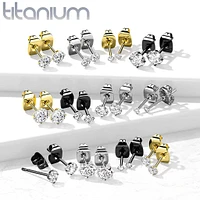 Pair Of Implant Grade Titanium Gold PVD White CZ Stud Earrings