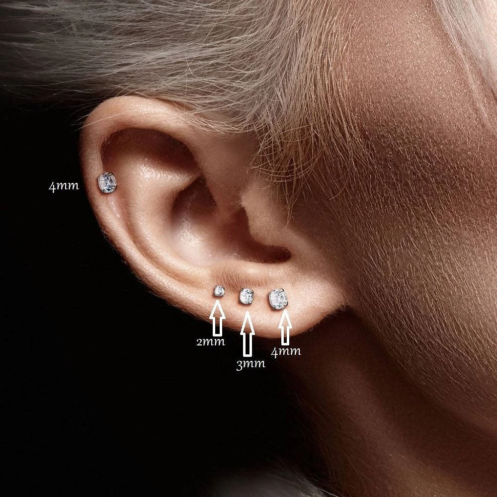 Pair of Implant Grade Titanium Threadless Aqua CZ Earring Studs with Flat Back