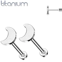 Pair of Implant Grade Titanium Dainty Threadless Moon Earring Studs with Flat Back