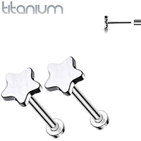 Pair of Implant Grade Titanium Threadless Small Dainty Star Earring Studs with Flat Back