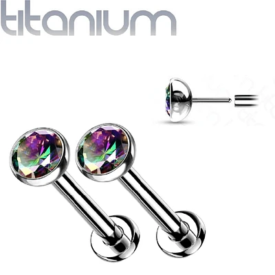 Pair of Implant Grade Titanium Threadless Stud Vitrail Medium Bezel Earrings with Flat Back