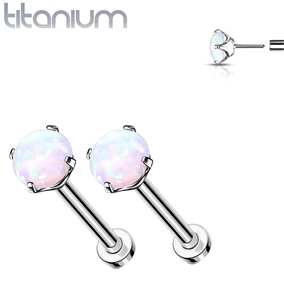 Pair of Implant Grade Titanium Threadless Opal Earring Studs with Flat Back