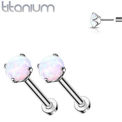 Pair of Implant Grade Titanium Threadless Opal Earring Studs with Flat Back