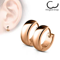 Pair of Rose Gold Surgical Steel Rounded Hinged Hoop Earrings