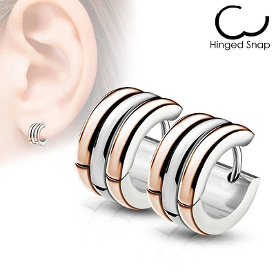 Pair of Rose Gold Surgical Steel Thick Rounded Hoop Hinged Earrings
