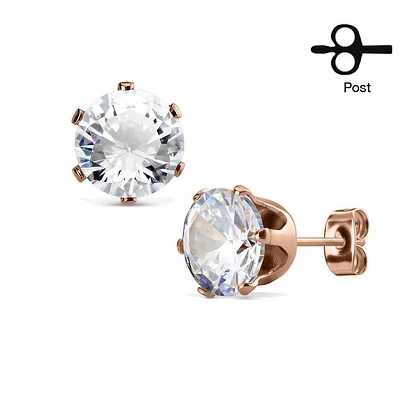 Pair of Rose Gold Surgical Steel White CZ Stud Earrings