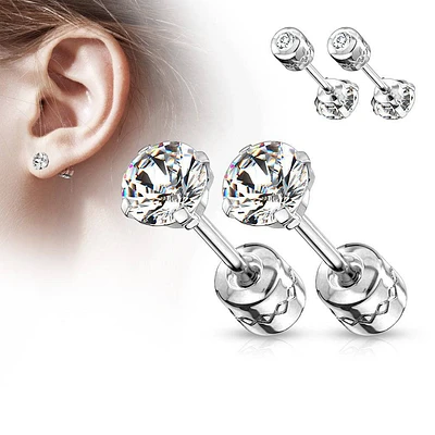 Pair of Screw Back Surgical Steel White CZ Stud Earrings