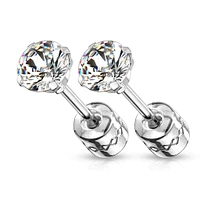 Pair of Screw Back Surgical Steel White CZ Stud Earrings