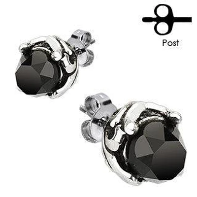 Pair of Stainless Steel Black CZ Gem Tribal Stud Earrings