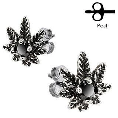 Pair of Stainless Steel Black Weed Pot Leaf Stud Earrings