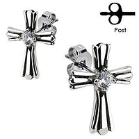 Pair of Stainless Steel Cross Crucifix Earrings Studs