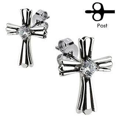 Pair of Stainless Steel Cross Crucifix Earrings Studs