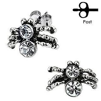 Pair of Stainless Steel White CZ Gem Spider Stud Earrings