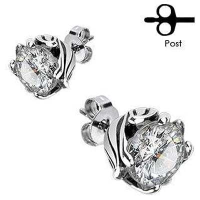 Pair of Stainless Steel White Gem Tribal Stud Earrings