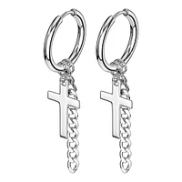 Pair of Surgical Steel Cross & Chain Dangle Hoop Earrings