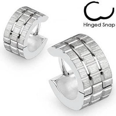 Pair of Surgical Steel Hoop Checkered Earrings Design Hinged Snap