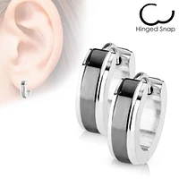 Pair of Surgical Steel Hoop Earrings with Black Centre