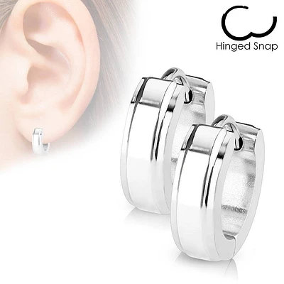 Pair of Surgical Steel Hoop Earrings with Grooved Edges