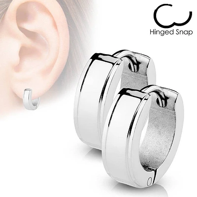 Pair of Surgical Steel Line Edge Hinged Hoop Earrings