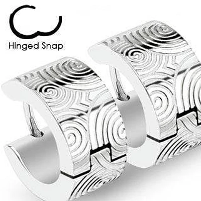 Pair of Thick Stainless Steel Circle Design Hinged Snap On Hoop Earrings