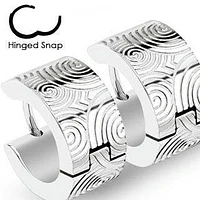 Pair of Thick Stainless Steel Circle Design Hinged Snap On Hoop Earrings