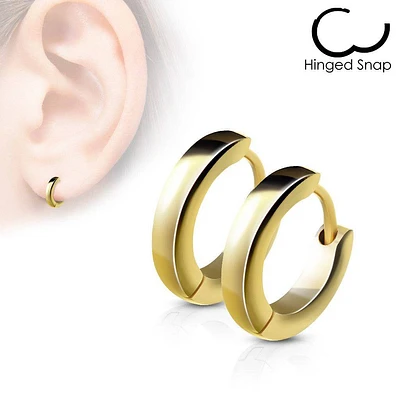 Pair of Thin Gold Surgical Steel Rounded Hinged Hoop Earrings