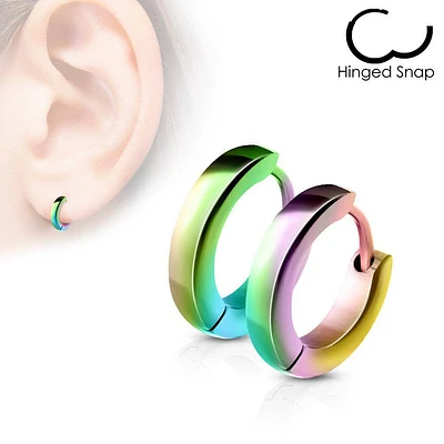 Pair of Thin Multi Color Surgical Steel Rounded Hinged Hoop Earrings