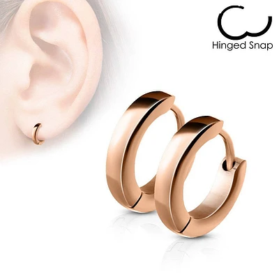 Pair of Thin Rose Gold Surgical Steel Rounded Hinged Hoop Earrings