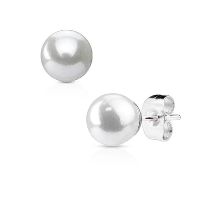 Pair of White Pearl Stud Earrings with Surgical Steel Post