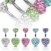 Paved Double Heart CZ Gemmed Belly Button Navel Ring