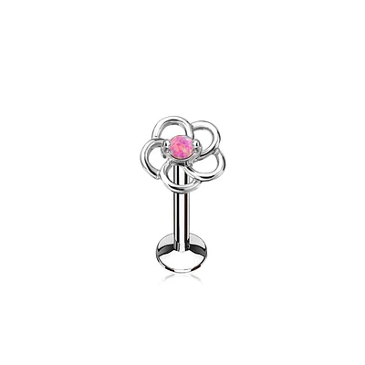 Pink Opal Flower Internally Threaded Labret