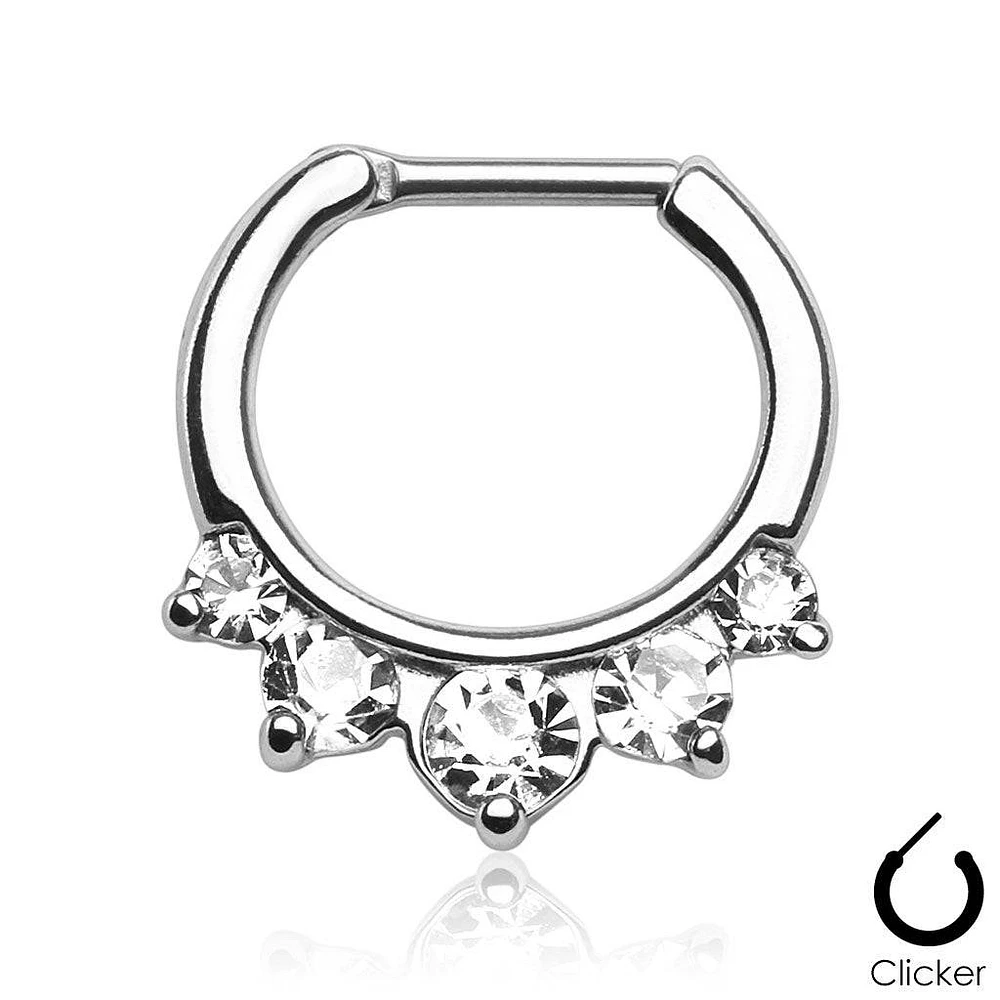 Prong Set 5 Gem White CZ 316L Surgical Steel Bar Septum Ring Clicker