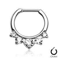 Prong Set 5 Gem White CZ 316L Surgical Steel Bar Septum Ring Clicker