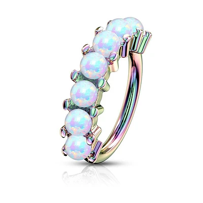 Rainbow Plated Surgical Steel Multi Use Easy Bend White Opal Hoop