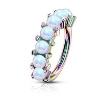 Rainbow Plated Surgical Steel Multi Use Easy Bend White Opal Hoop