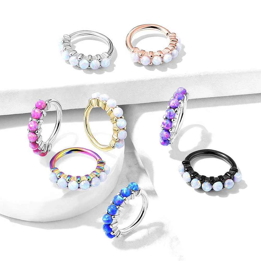 Rainbow Plated Surgical Steel Multi Use Easy Bend White Opal Hoop