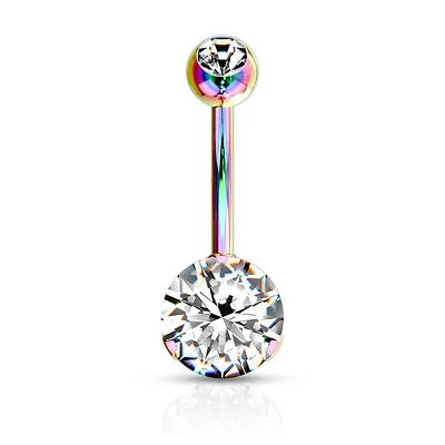 Rainbow PVD Surgical Steel Classic White 8mm CZ Gem Belly Ring