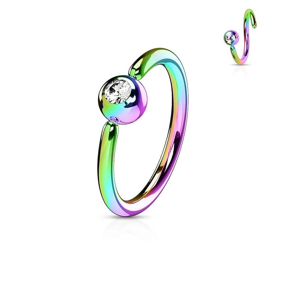 Rainbow Surgical Steel Annealed Hoop with Front Facing Gem