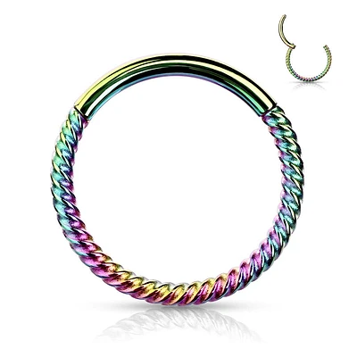 Rainbow Surgical Steel Multi Use Braided Twisted Hinged Hoop Ring Clicker