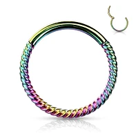 Rainbow Surgical Steel Multi Use Braided Twisted Hinged Hoop Ring Clicker