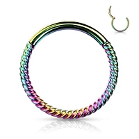 Rainbow Surgical Steel Multi Use Braided Twisted Hinged Hoop Ring Clicker