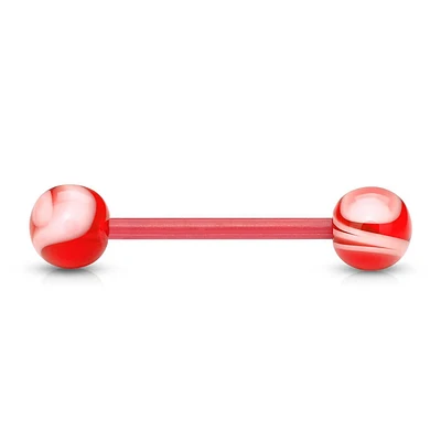 Red Acrylic Straight Barbell with Marble Swirl Acrylic Balls