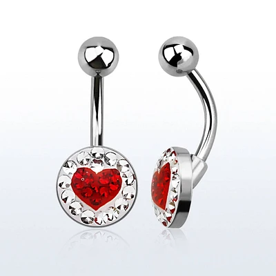 Red Epoxy Coated Crystal Heart Belly Button Navel Ring