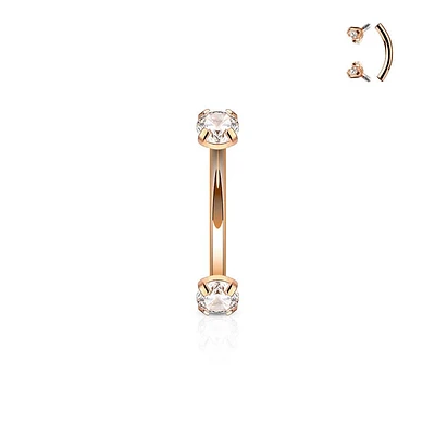 Rose Gold IP Surgical Steel Internally Threaded CZ Curved Barbell