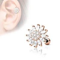 Rose Gold IP Surgical Steel Large Flower White CZ Cartilage Helix Barbell