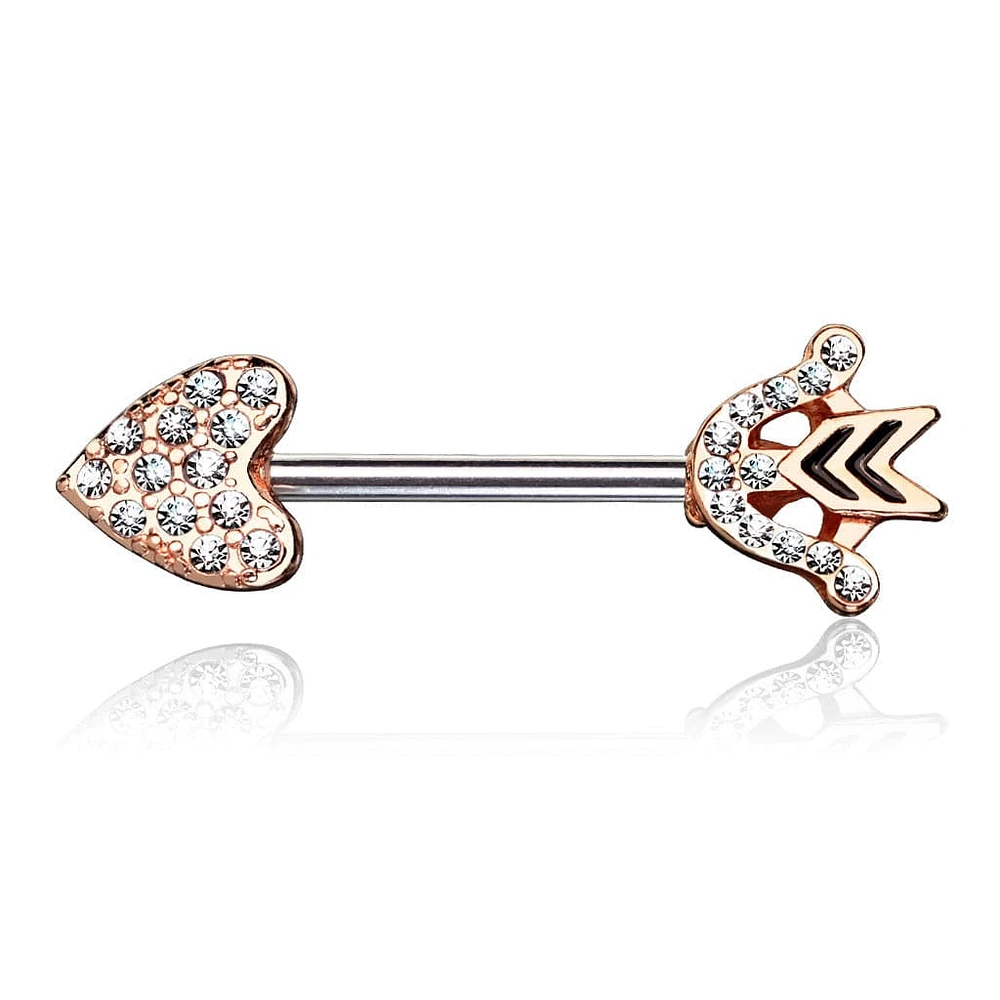 Rose Gold Plated Heart & Arrow CZ Nipple Ring Barbell