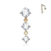 Rose Gold Plated Reverse 3 Round Prong Reverse Belly Ring