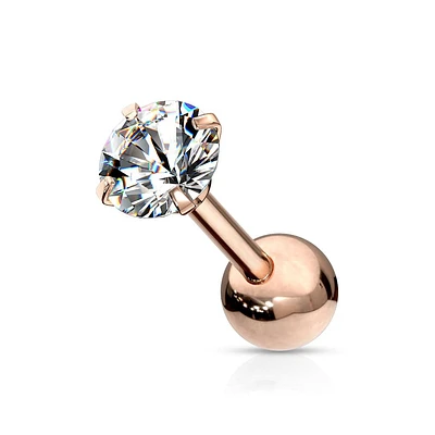 Rose Gold Plated Surgical Steel Ball Back Prong White CZ Cartilage Ring Stud